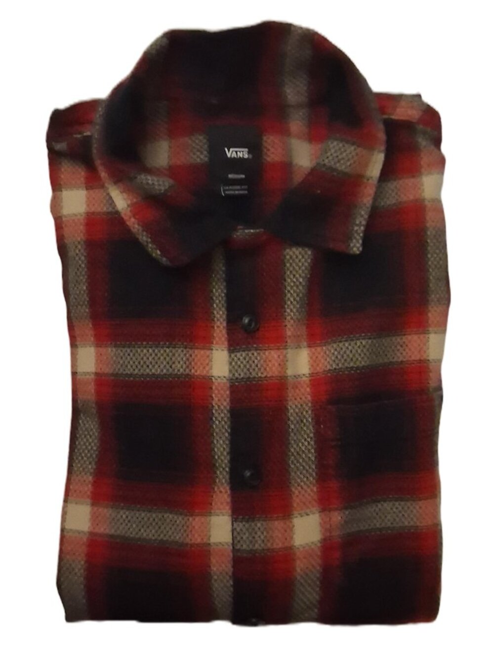 Vans-Red-Black-Plaid-Flannel-Men-Button down- Medium - Picture 14 of 14
